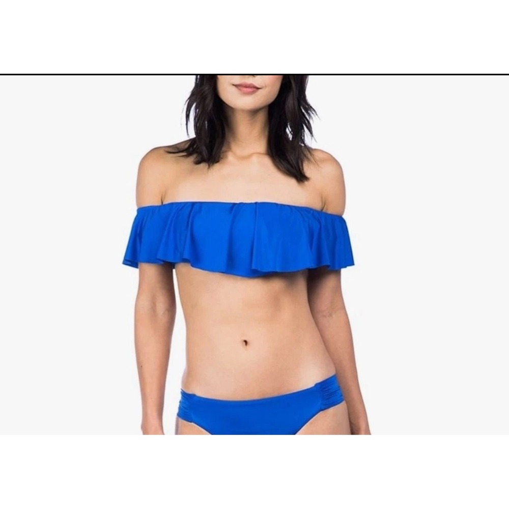 Trina Turk Womens Cobalt‎ Blue Ruffle Off Shoulder Bikini Set Swimsuit Size 8/12